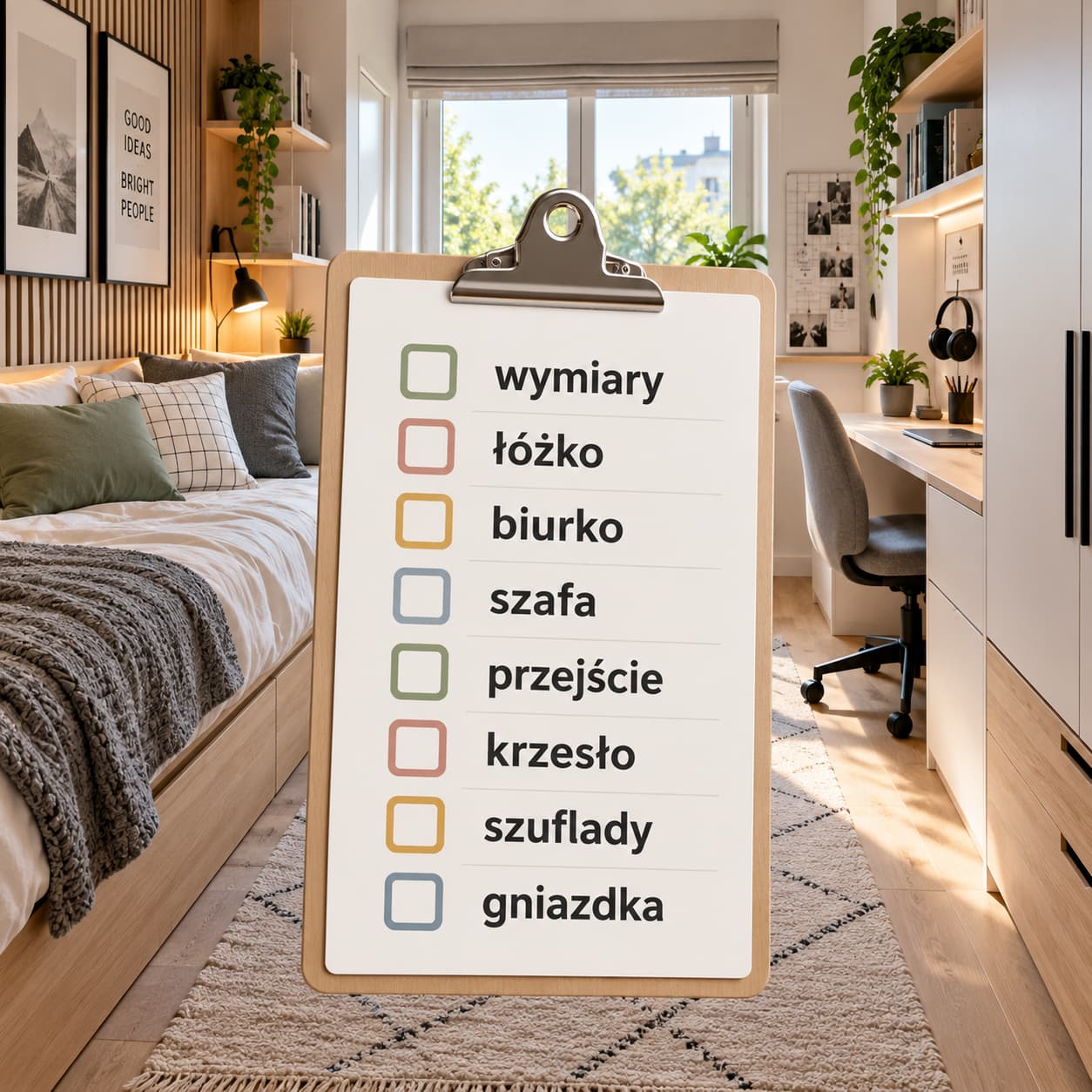 Checklista planowania mebli w wąskim pokoju młodzieżowym