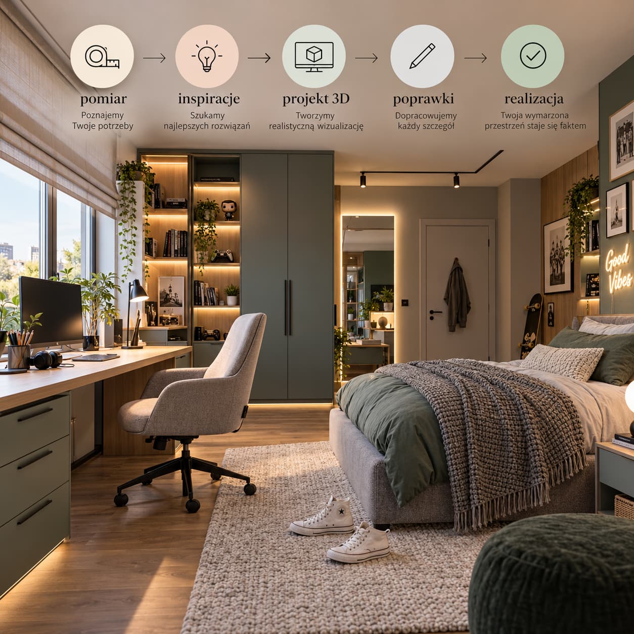 Projekt pokoju młodzieżowego online krok po kroku – od pomiaru do gotowej aranżacji