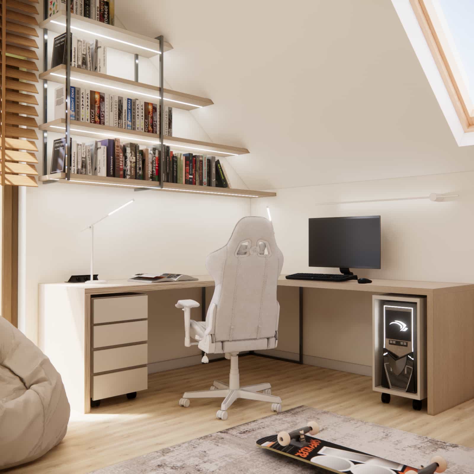 corner desk in kids room under slope ergonomic study area attic