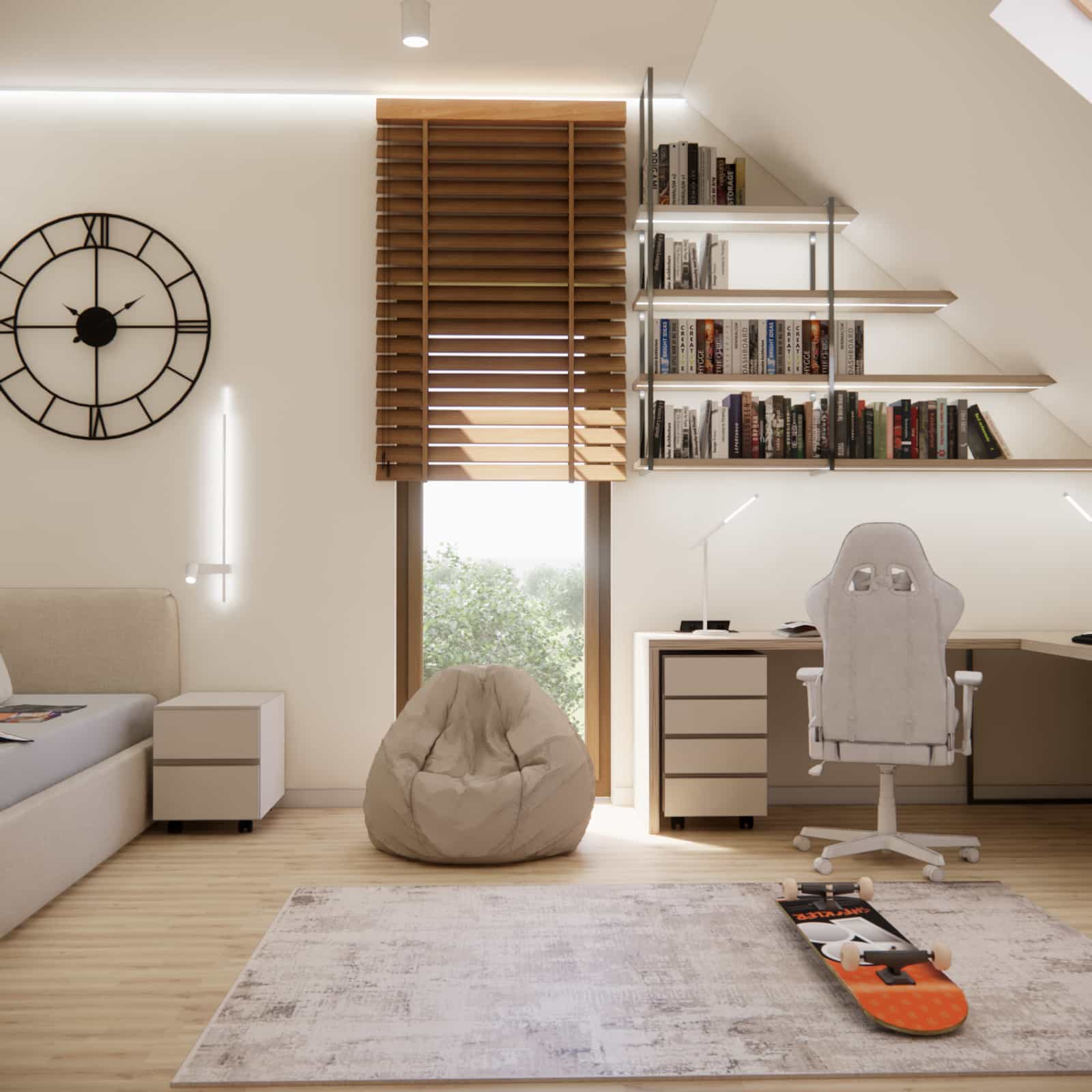 LED lighting in kids attic room shelves with lighting interior design