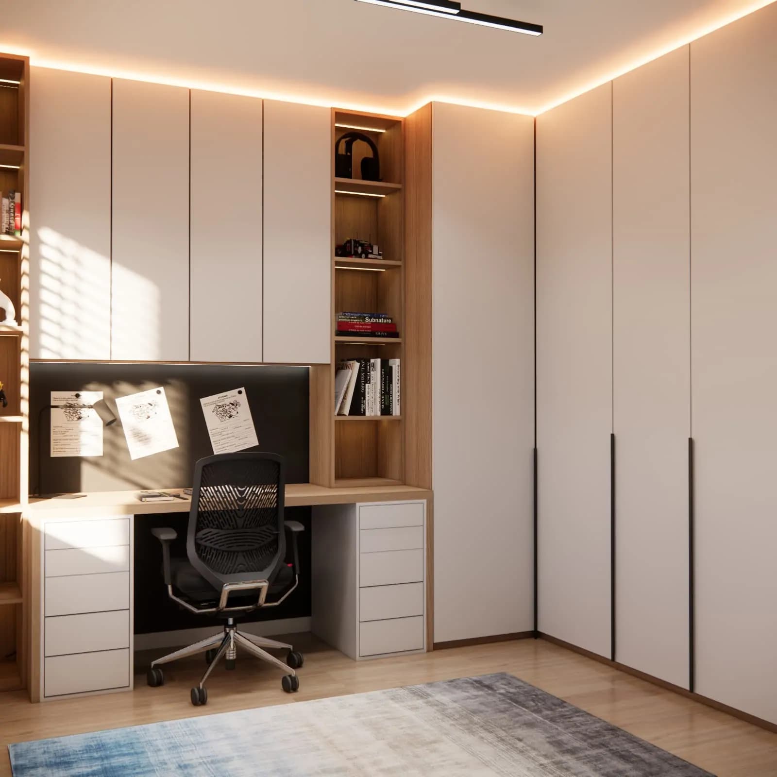 Children’s room design with built-in furniture and plenty of storage space