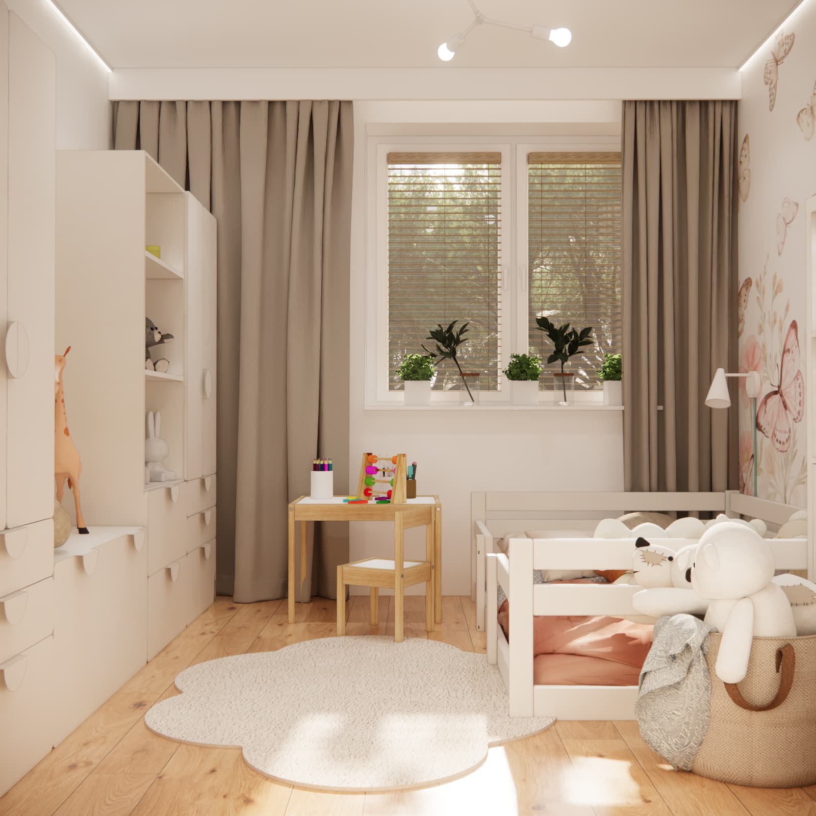 Room for 2.5-year-old Emilia from Głuchołazy with a low bed, a small table and open space for play