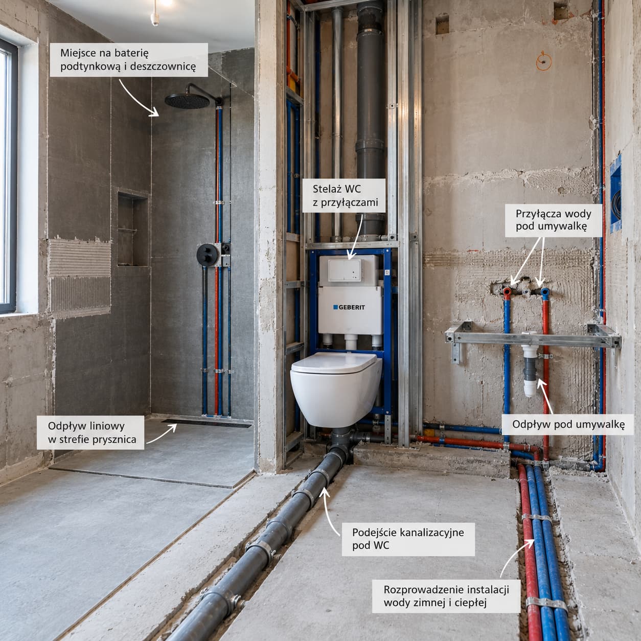 Instalacje hydrauliczne w łazience zaplanowane pod konkretne wyposażenie