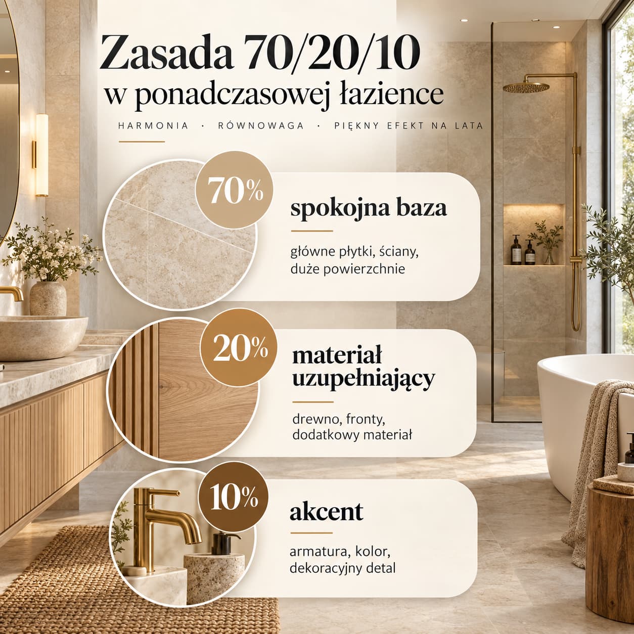 Zasada 70 20 10 w projektowaniu ponadczasowej łazienki