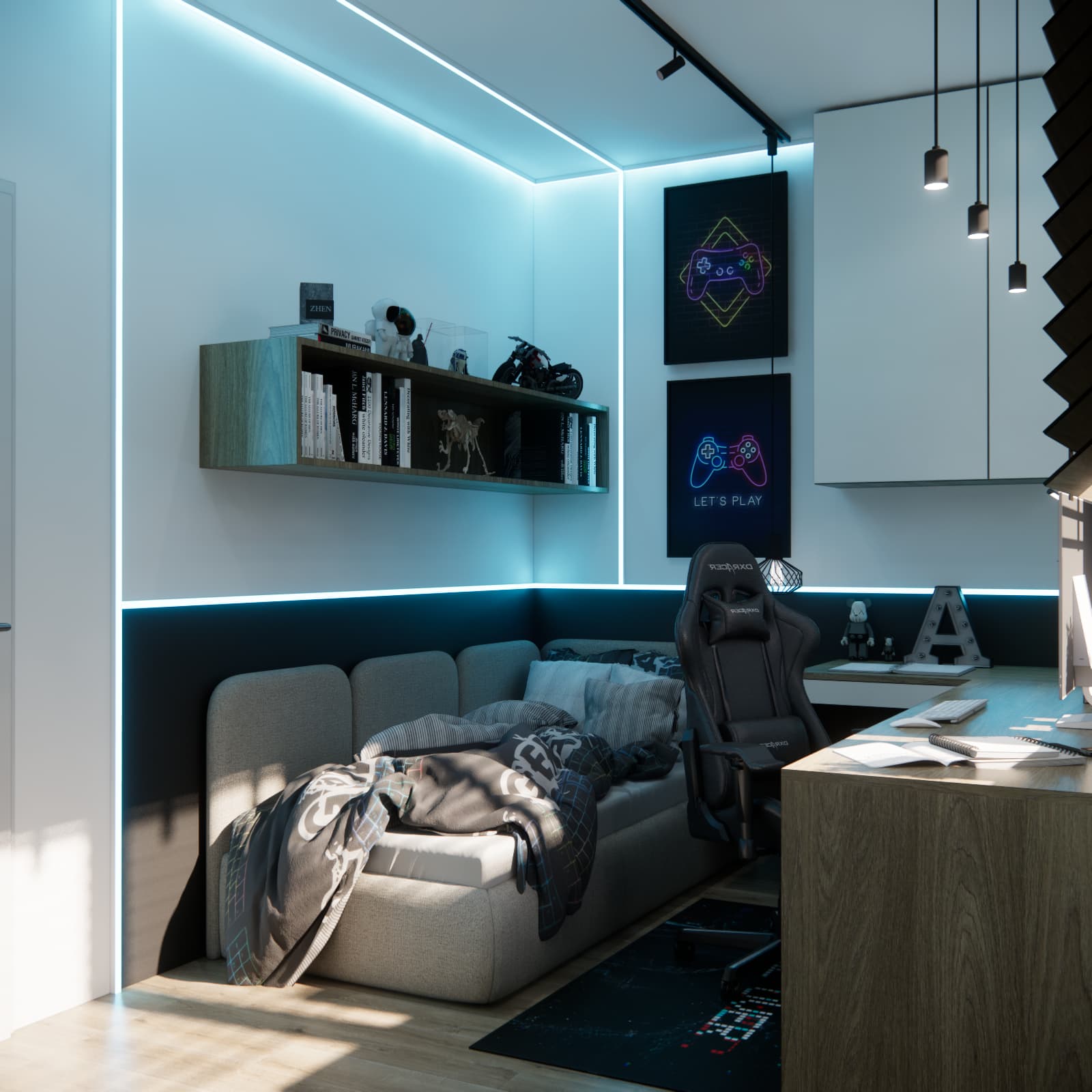 10-year-old Janek’s 9 m² room in Warsaw with a bed and corner desk