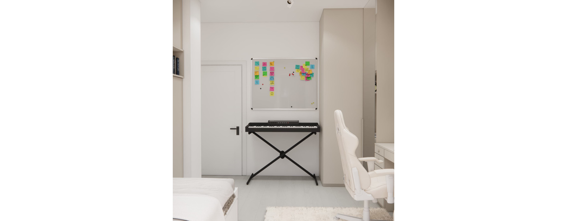 13-Year-Old Girl's Bedroom Design in Ślęza – Cashmere Furniture, Large Desk and Subtle Coastal Style