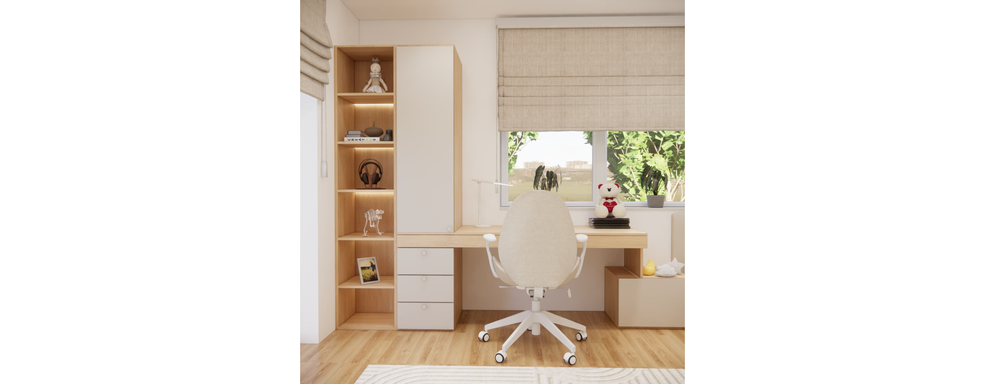11-Year-Old Girl’s Room – 12.17 m² Design with Built-In Storage