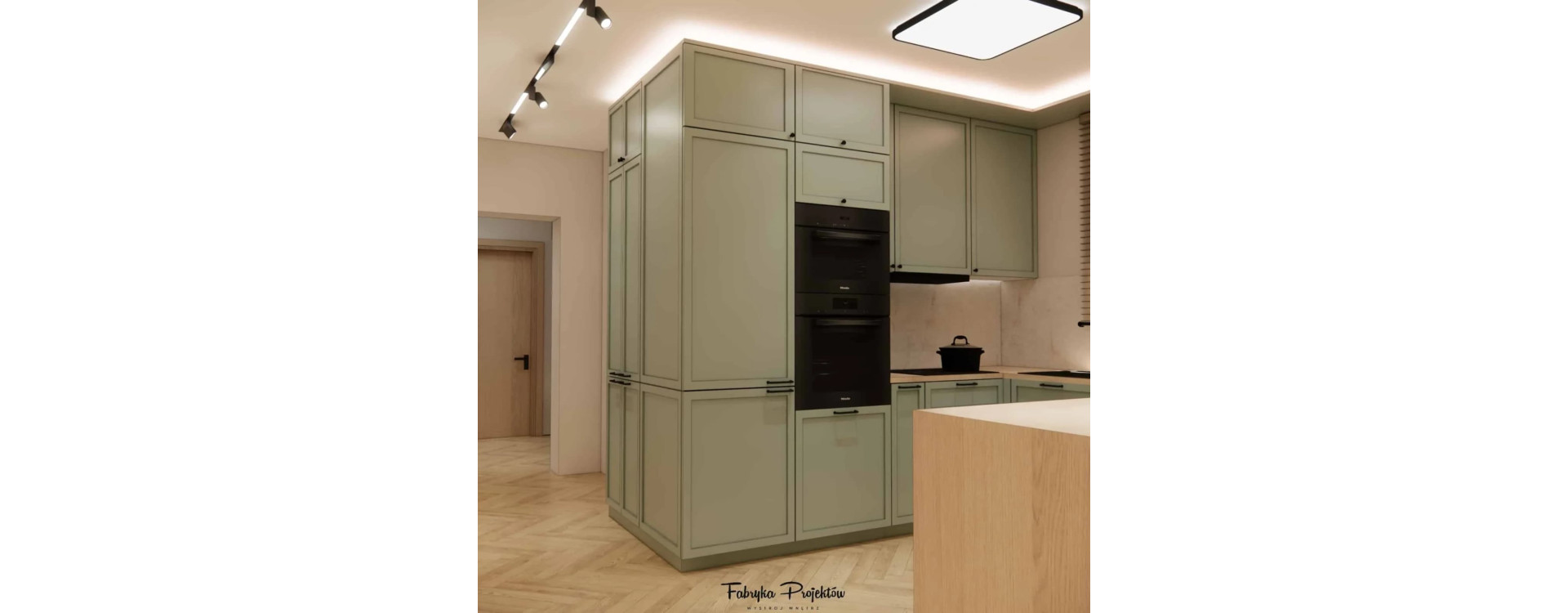Modern 43 m2 Living Room with a Kitchenette – a Harmonious Space with a U-Shaped Kitchen, Dining Area, and Lounge