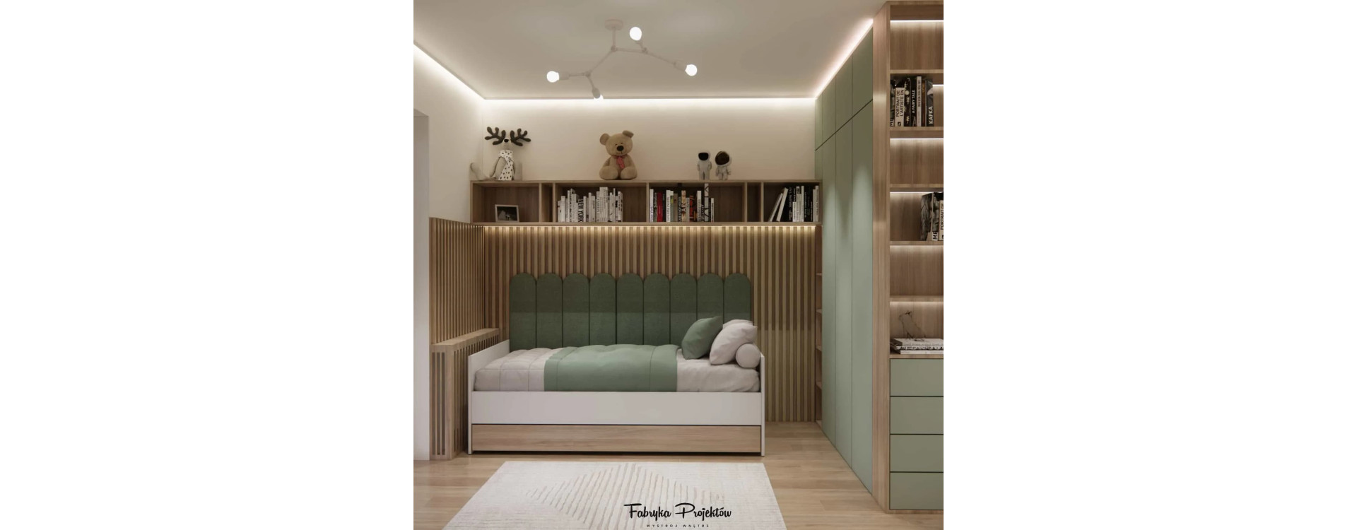Projekt pokoju dla 9-latki – miętowa aranżacja z bielą i drewnem | Inspiracja