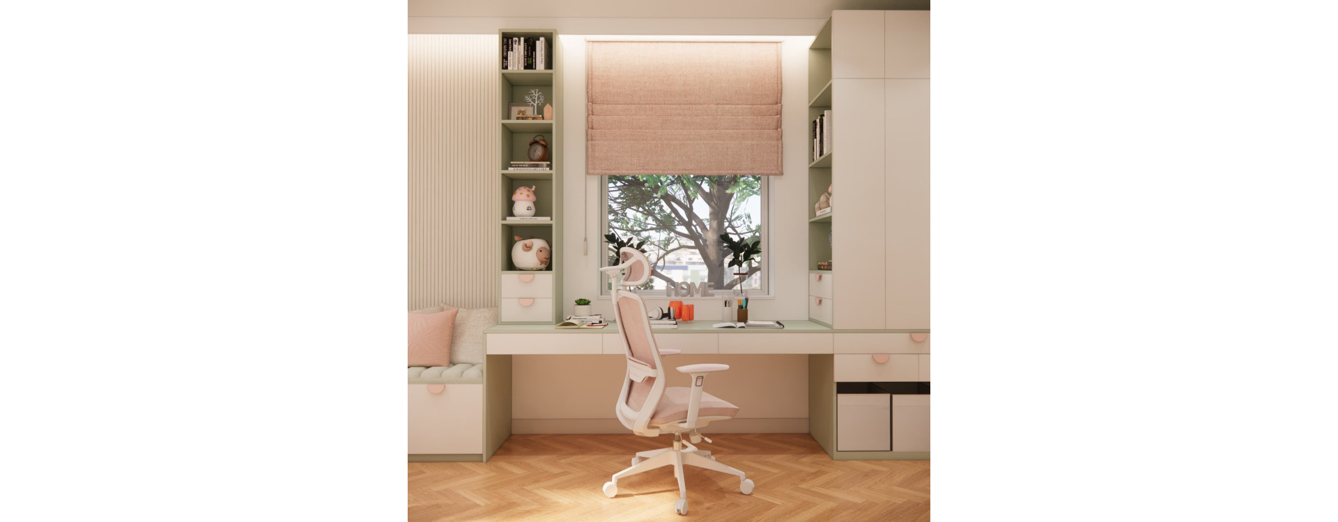 17 m² Bedroom for a 6-Year-Old Girl – Iga’s Room in Poznań in Sage Green, White and Pink