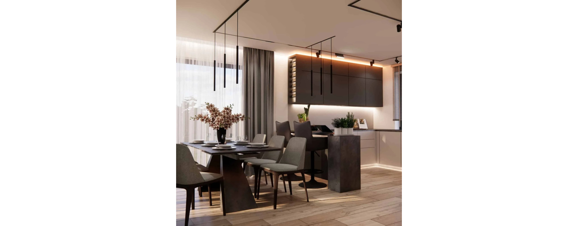 Living Room with Kitchen 52m2 – a Modern and Functional Interior Design