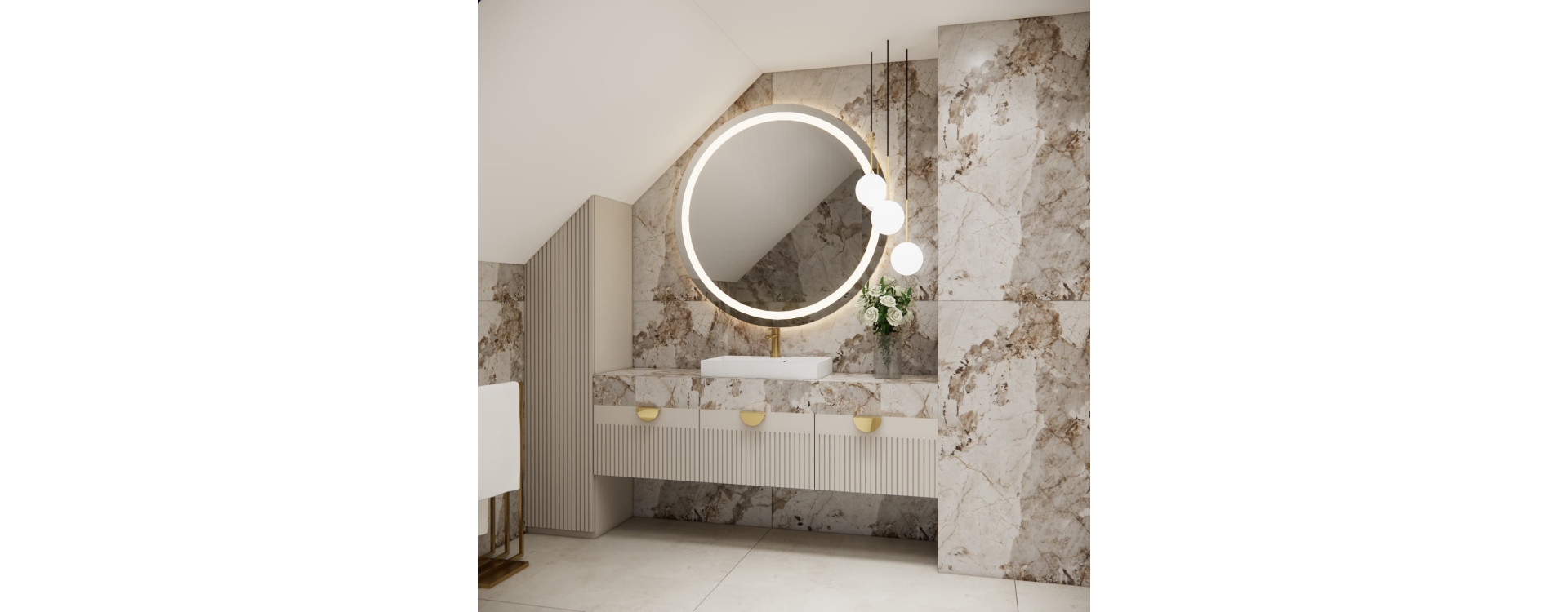 Bathroom design with a sloped ceiling – how we combined the elegance of marble with everyday comfort