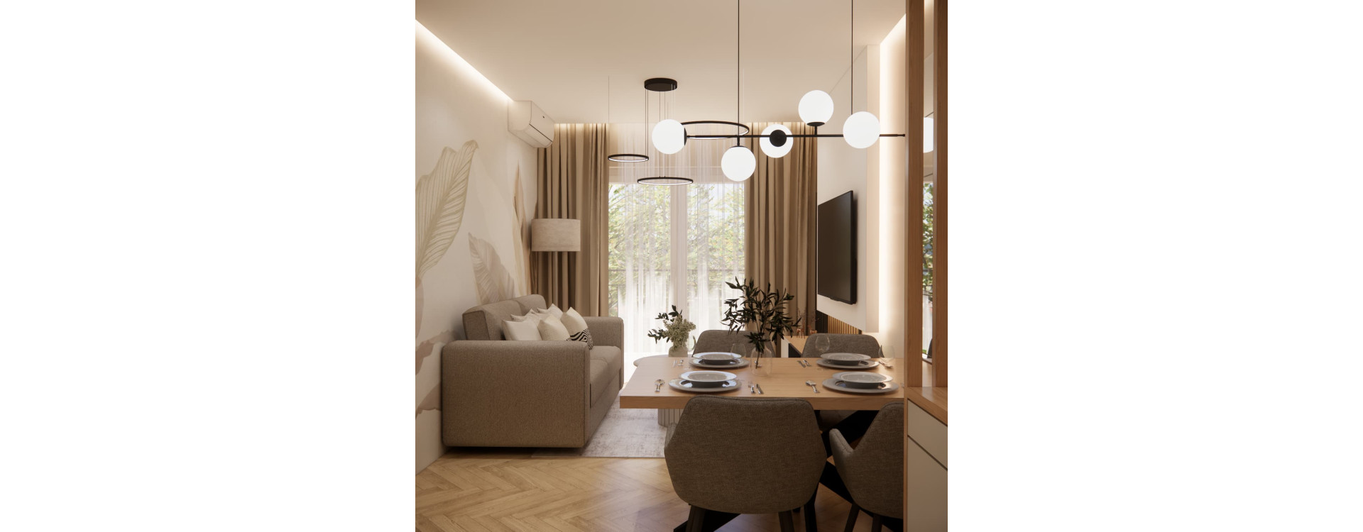 18.7 m² Living Room with Open-Plan Kitchen – Interior Design | Torun