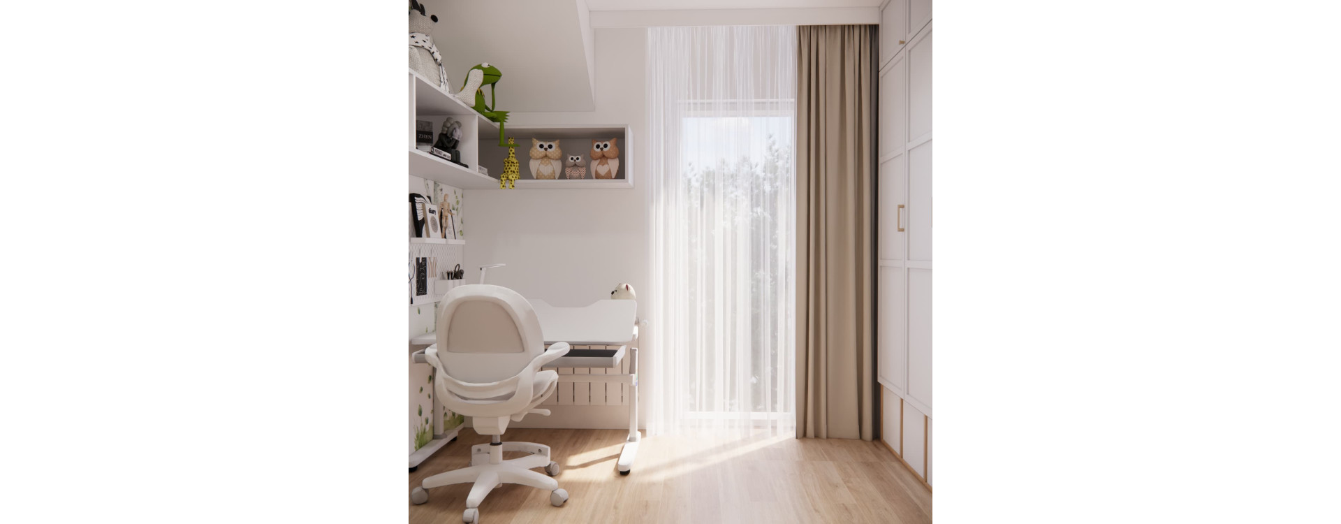 7-Year-Old Girl’s Room Design – 10.87 m² with Desk & Storage | Fabryka Projektów