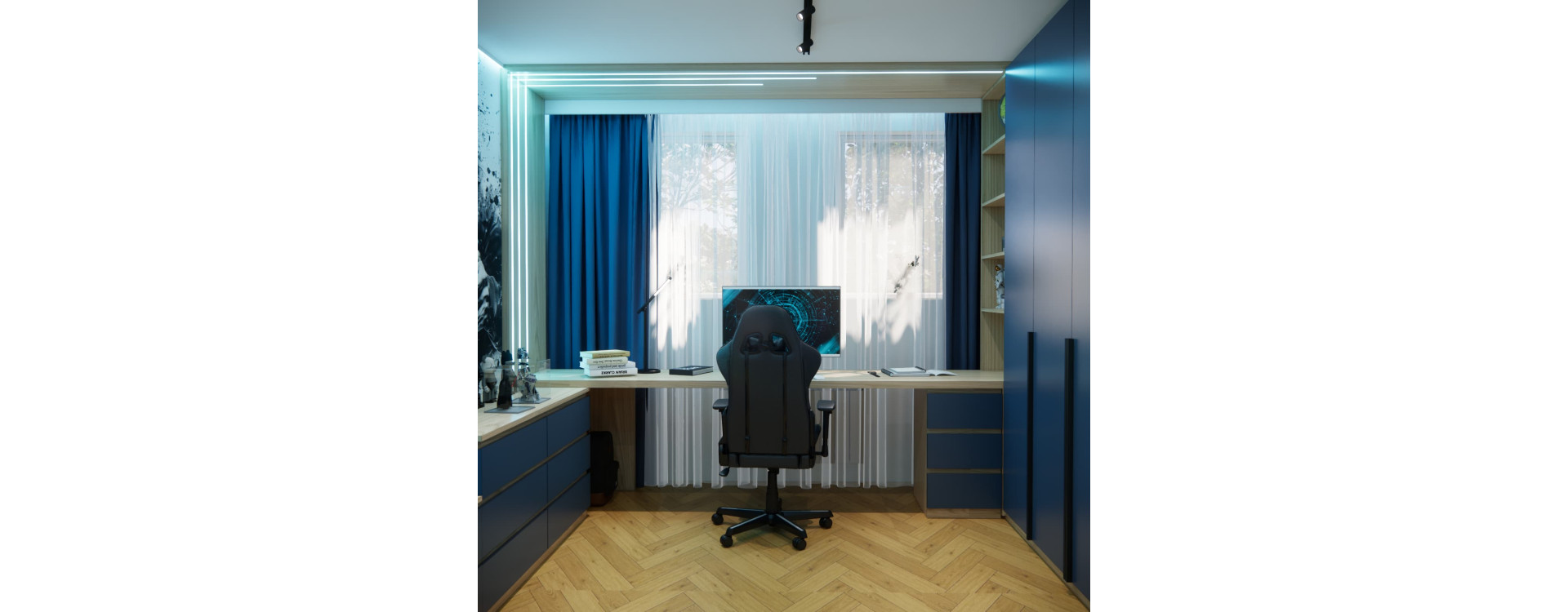A 10-Year-Old’s Room in Bełchatów: 12 m² with Navy Cabinetry and a Gaming Theme