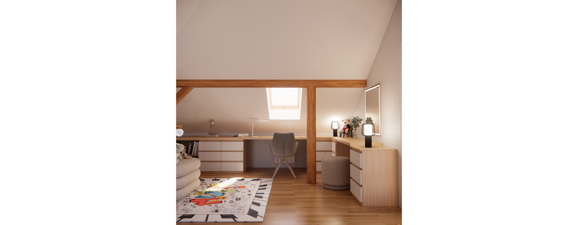 Attic Room for a 10-Year-Old Girl with Beams | Interior Design