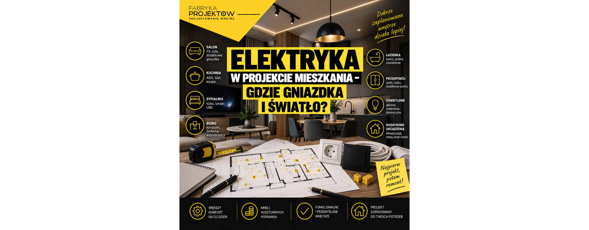 Elektryka w projekcie mieszkania – gdzie gniazdka i światło?