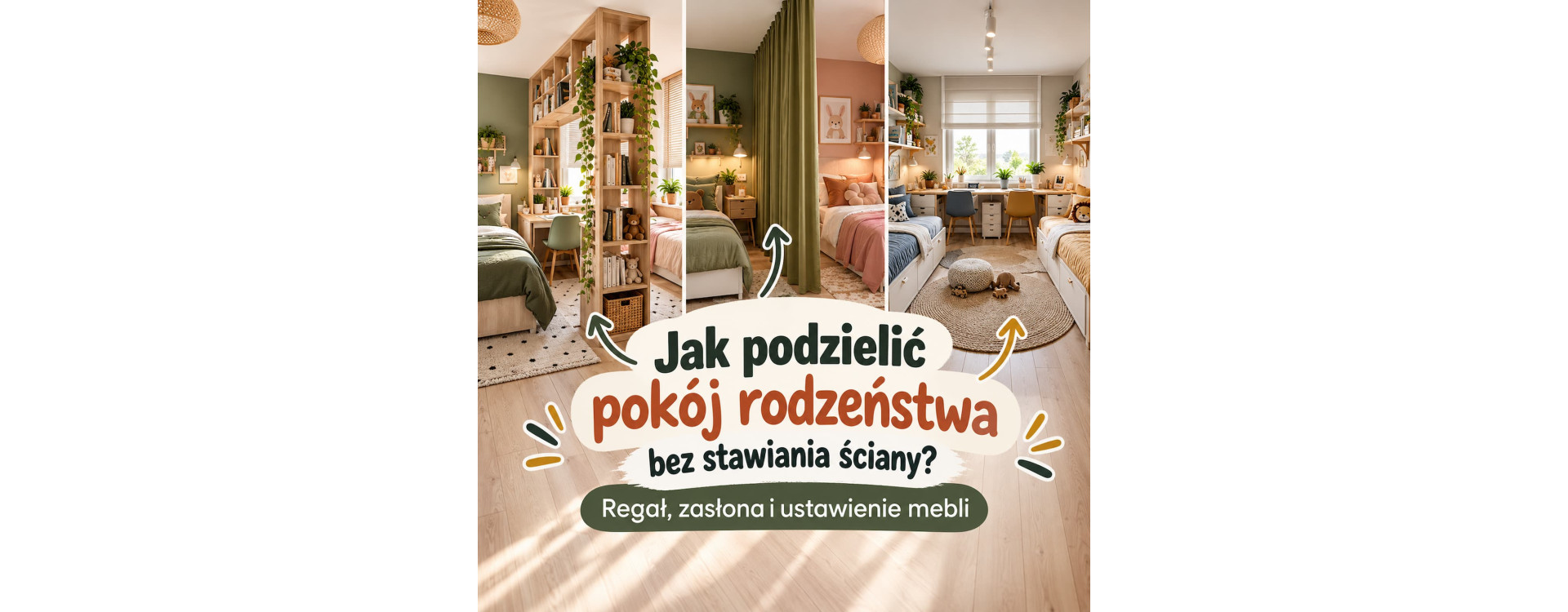 Jak podzielić pokój rodzeństwa bez stawiania ściany? Regał, zasłona i ustawienie mebli