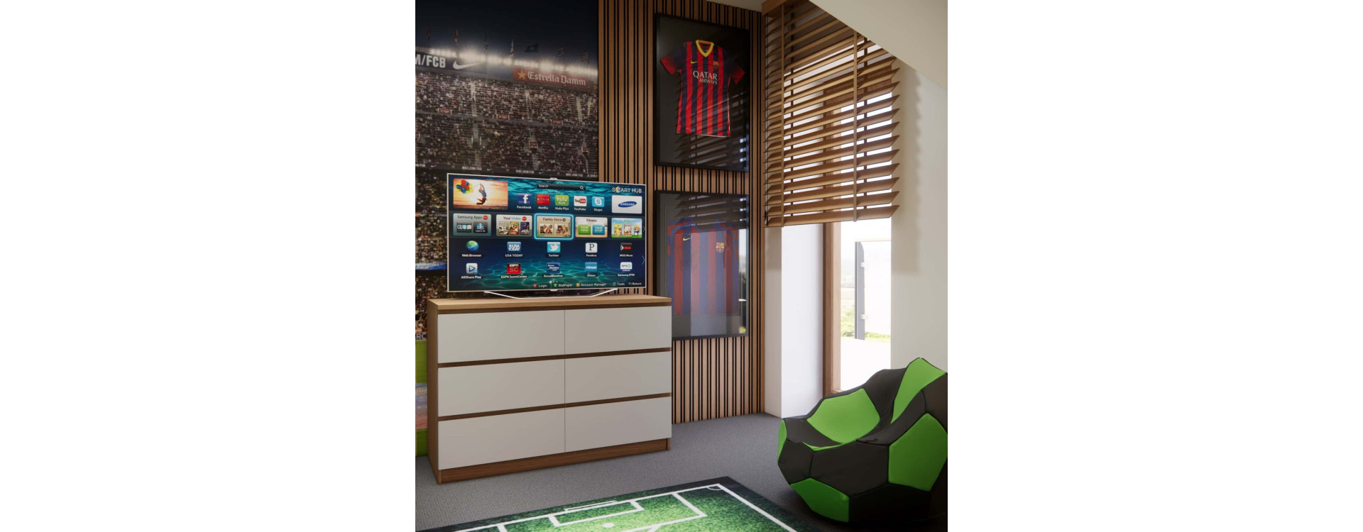 How Did We Design a Gaming Room for an 11-Year-Old in the Attic? A Modern Interior with a Football Theme