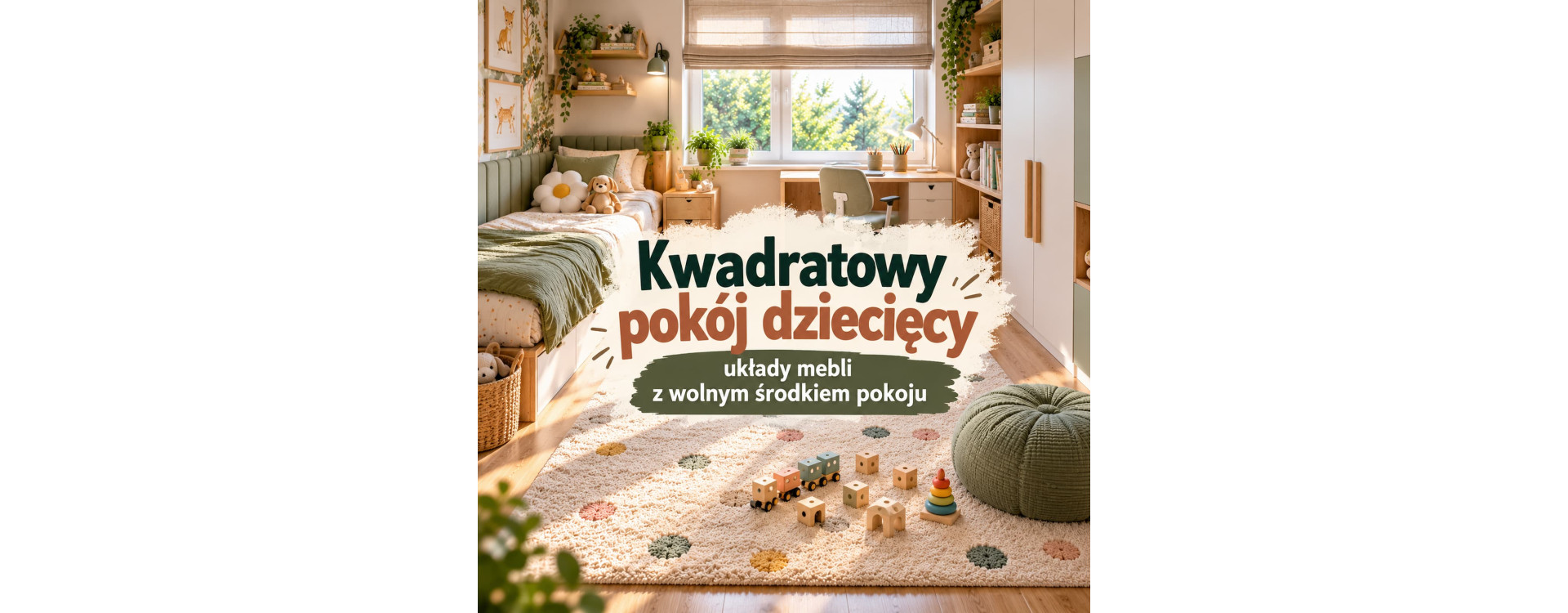 Kwadratowy pokój dziecięcy – układy mebli z wolnym środkiem pokoju
