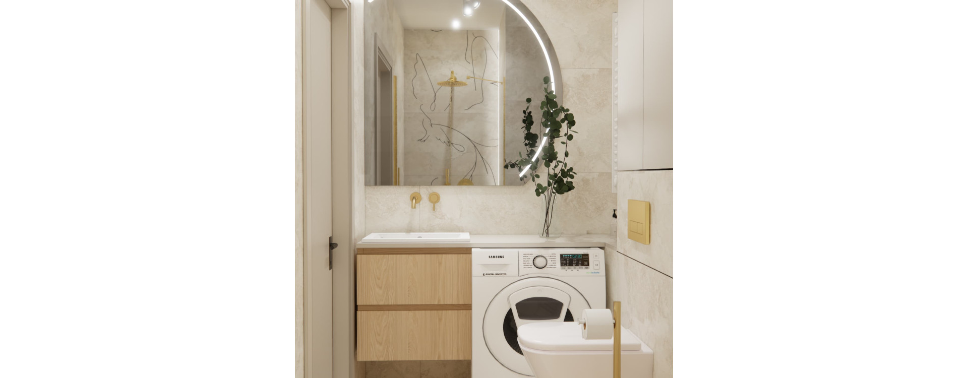 Łazienka 3 m² z pralką i dekorem z ptakami – projekt dla pani Ewy z Makowa Mazowieckiego