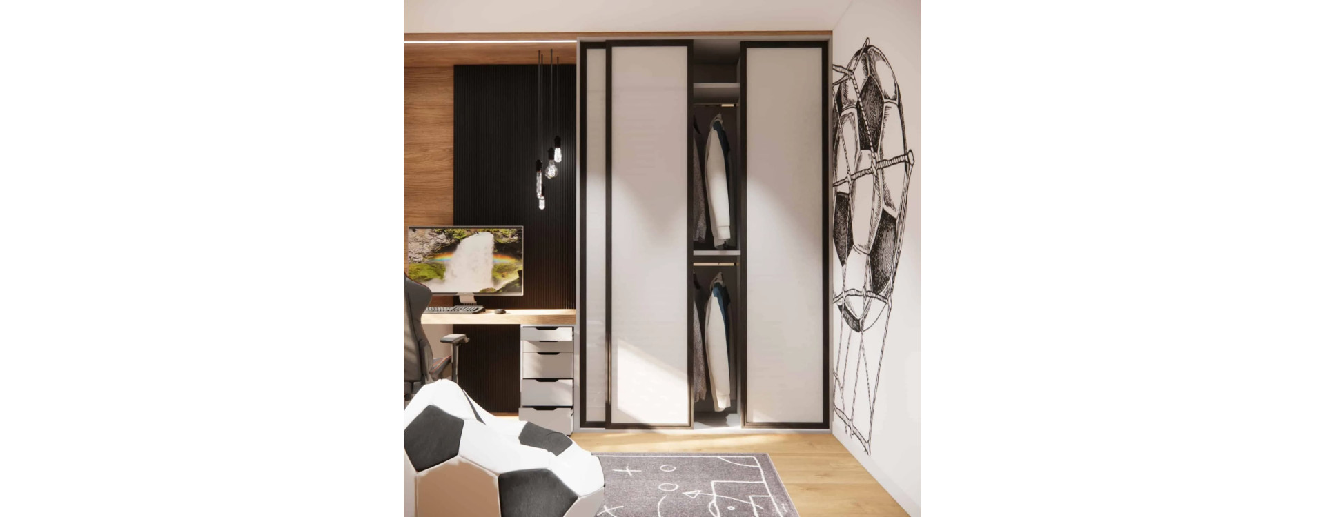 Small children’s room 12m2 – an ergonomic bedroom design for a 10-year-old boy