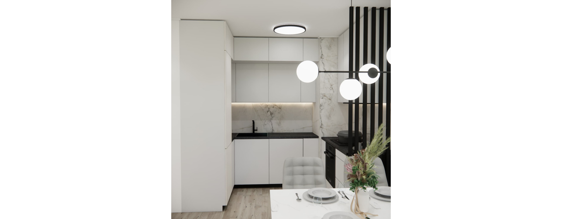 Mały salon z aneksem 20,27 m² – nowoczesny projekt w Warszawie