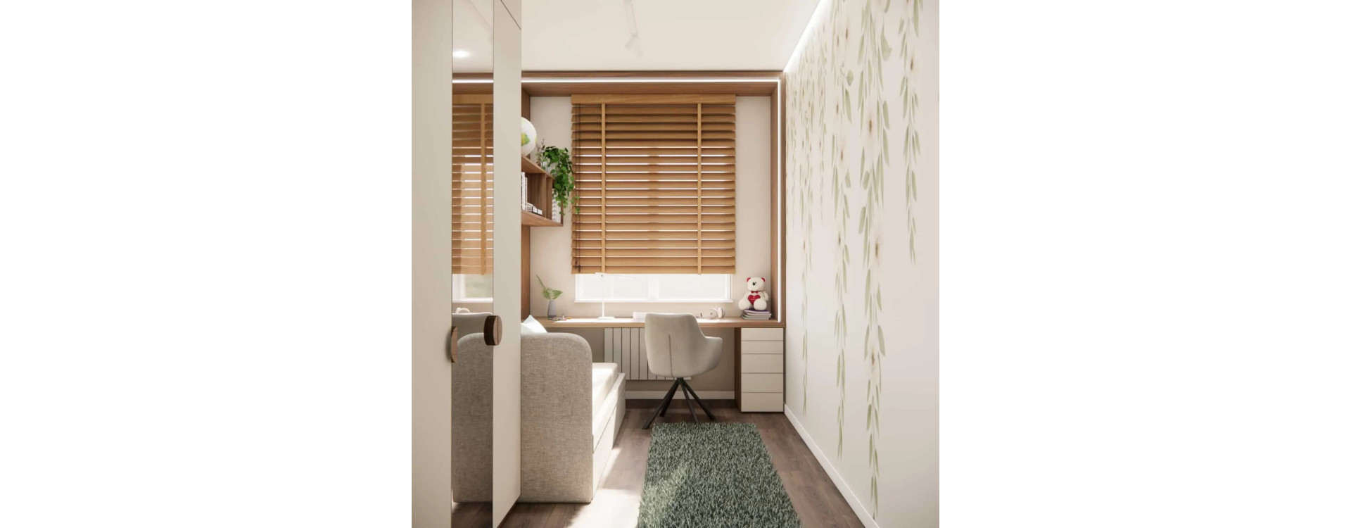 Small Narrow Room for a 9-Year-Old Girl – A Functional Children’s Room Design of 9,6m2