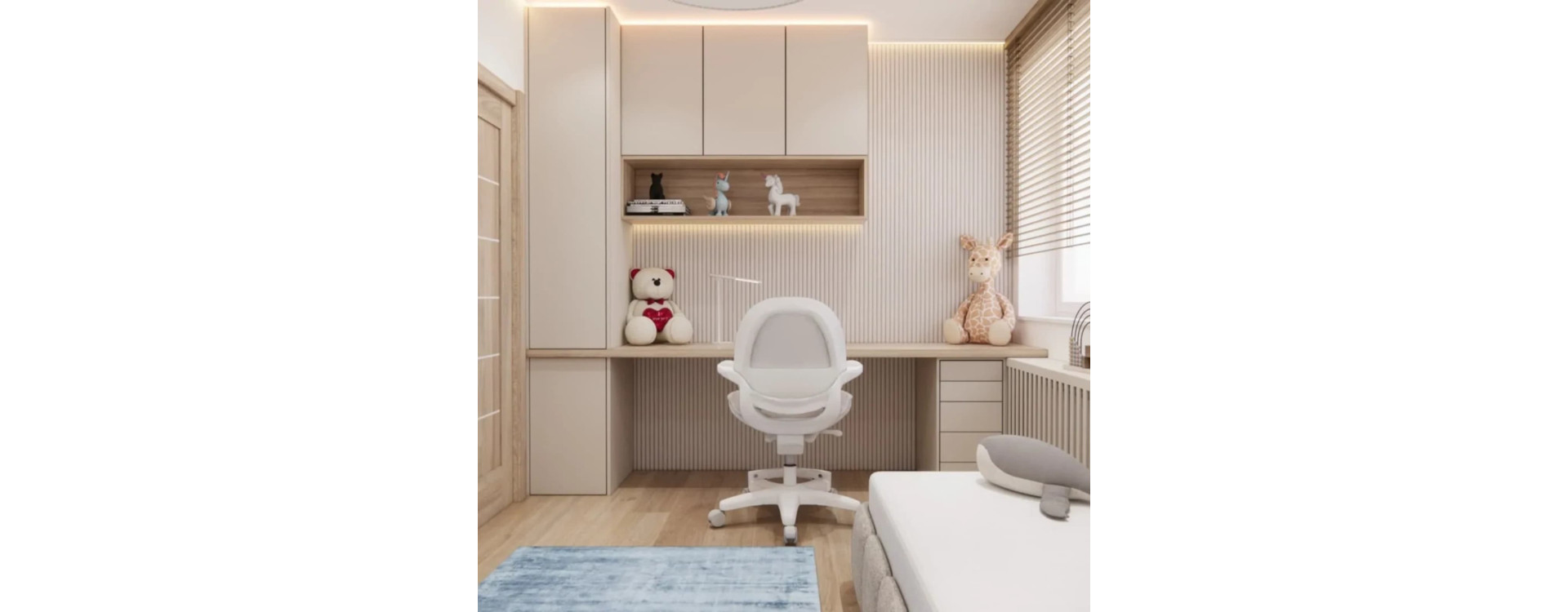 Room for a 6-Year-Old Girl – a Bright Design with Wallpaper, 3D Panels and Custom Furniture