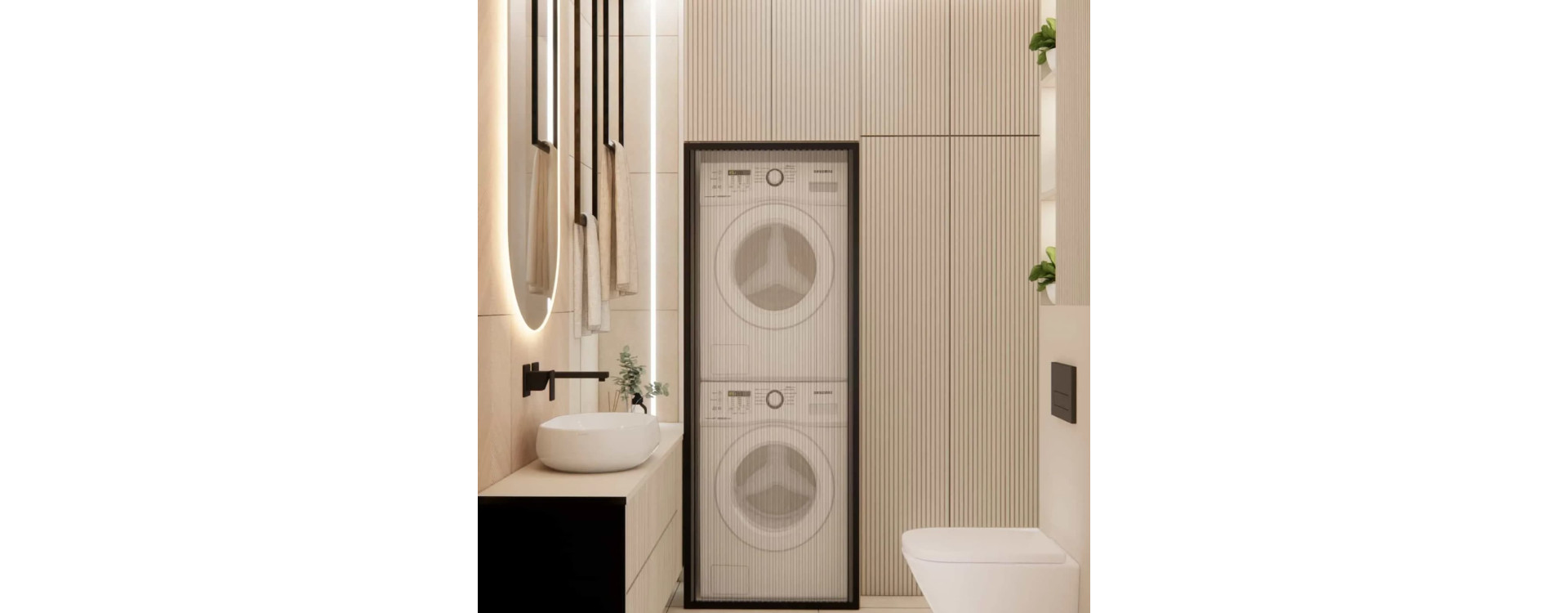 Modern 4m2 Bathroom with a Built-In Washing Machine and Dryer