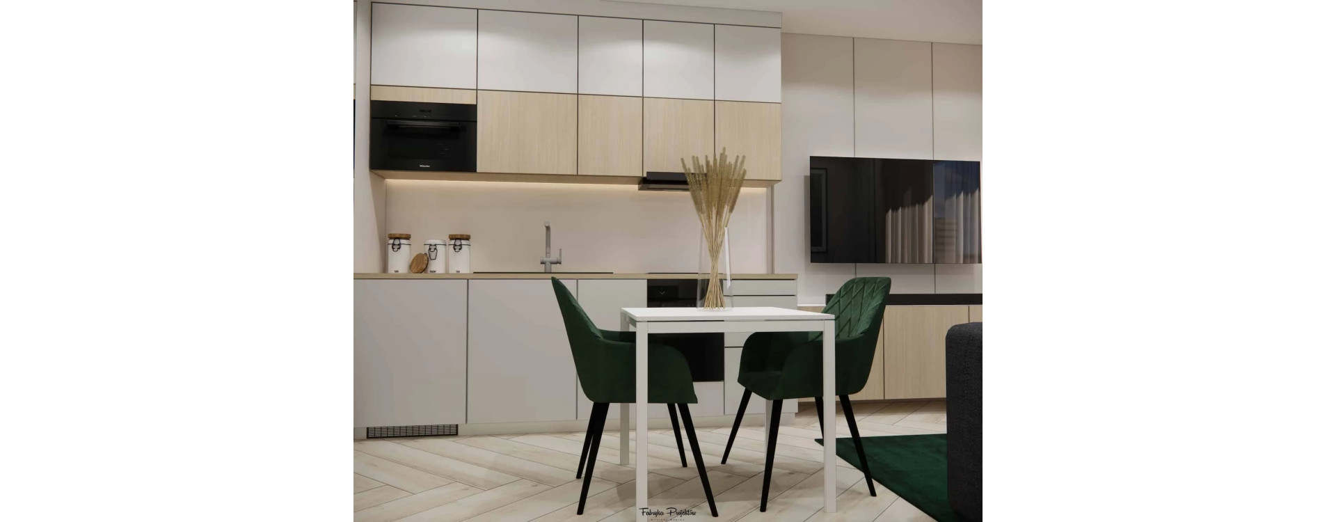Modern 15m2 Living Room with a Kitchenette in New Construction