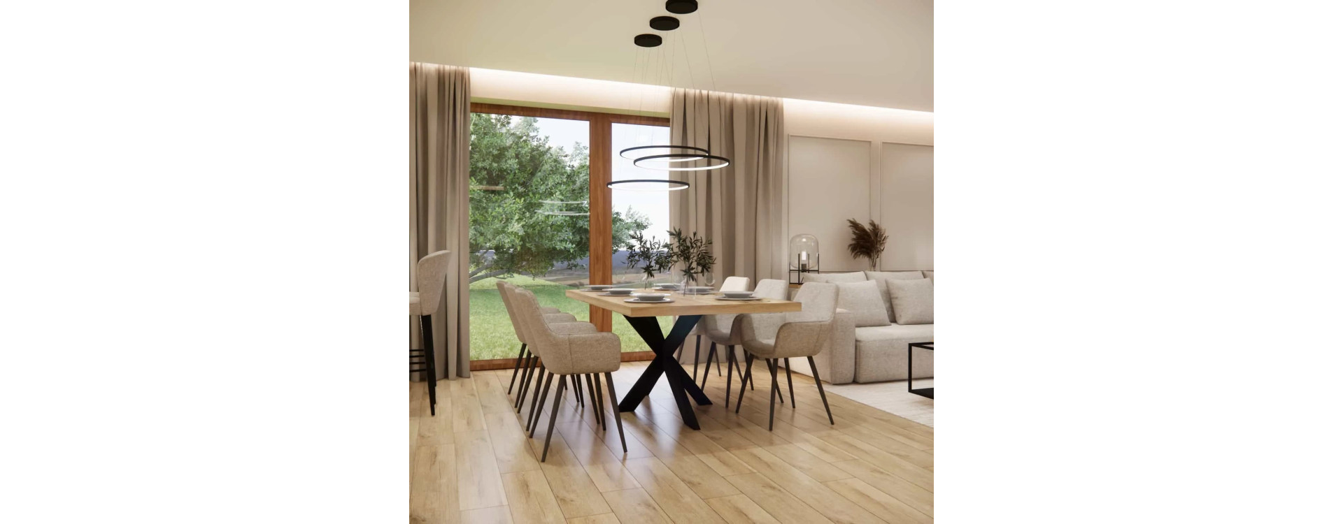 Modern Living Room with Kitchen and Hallway 56m2