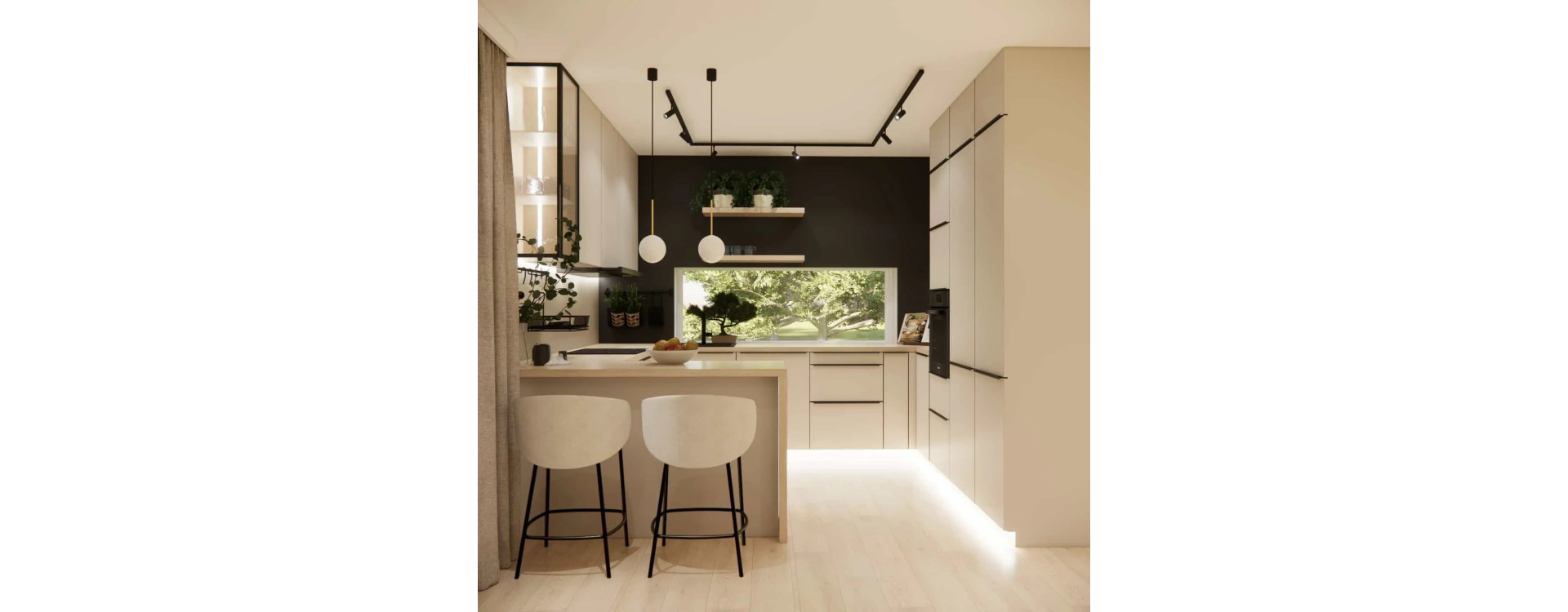 Open 10 m2 Kitchen – a Functional, Modern Kitchen Design in Cashmere Tones