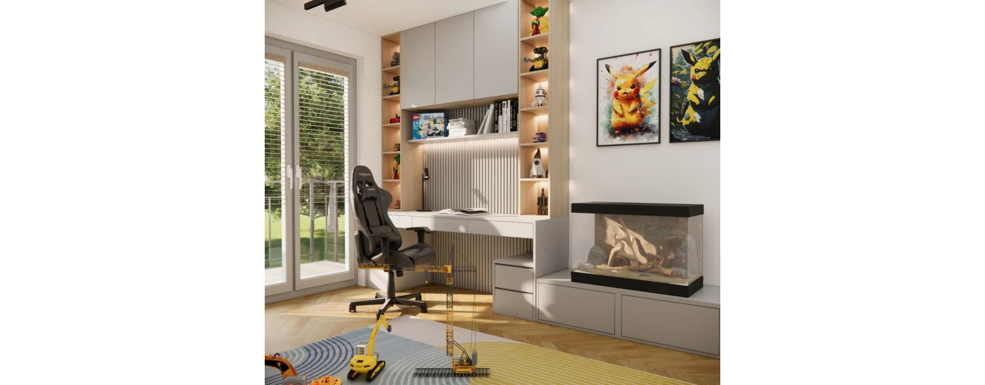 Room for a 7-Year-Old Boy – Modern 19 m² Design with Sloped Ceilings