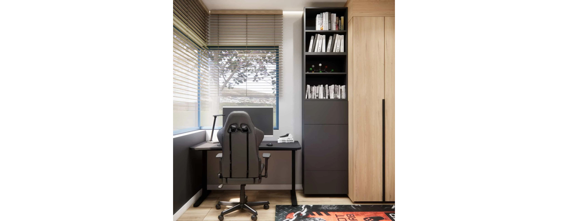 Gaming-style boy’s room – desk, wallpaper, and accessories