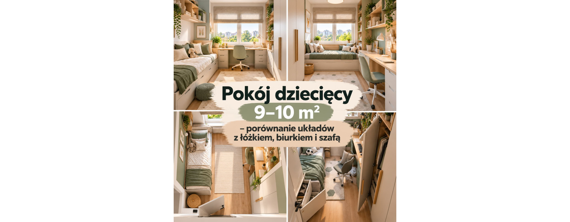 Pokój dziecięcy 9–10 m² – porównanie układów z łóżkiem, biurkiem i szafą