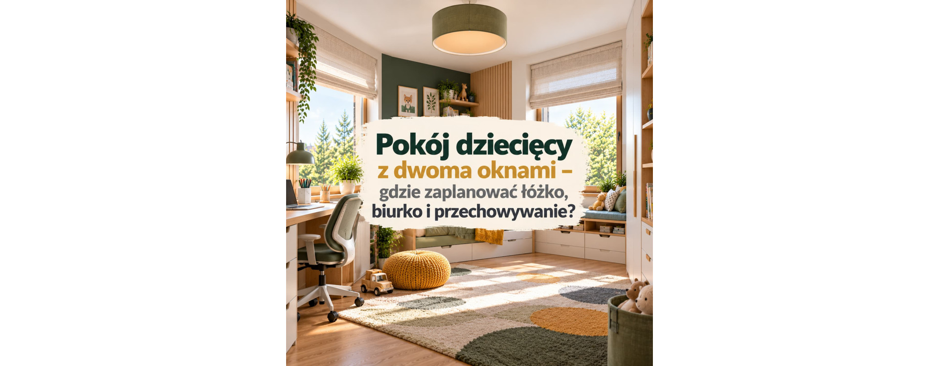 Pokój dziecięcy z dwoma oknami – gdzie zaplanować łóżko, biurko i przechowywanie?
