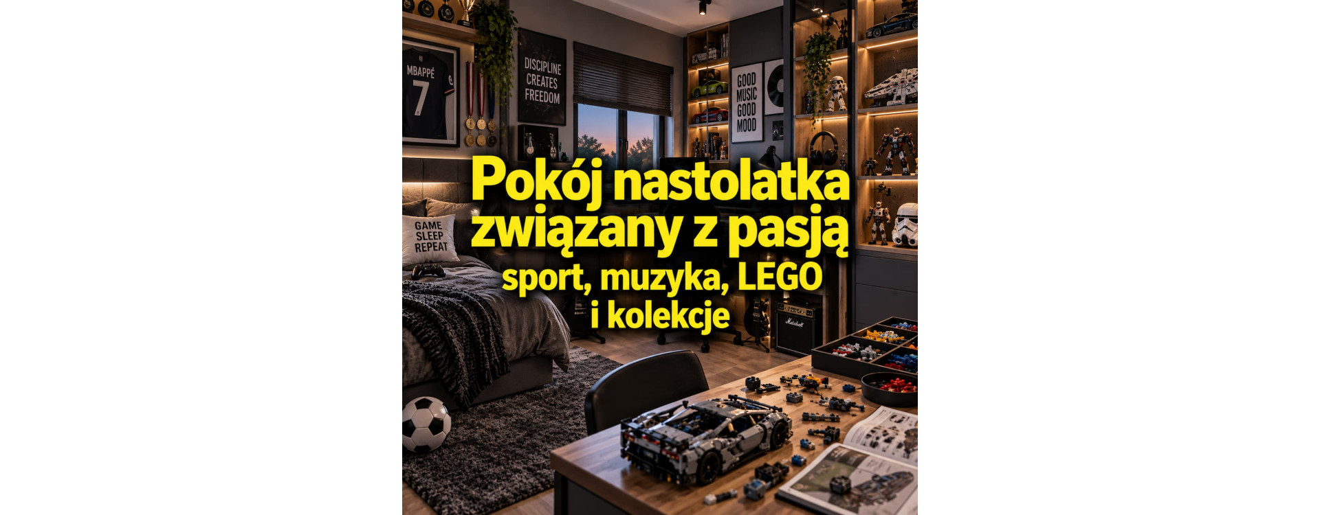 Pokój nastolatka związany z pasją – sport, muzyka, LEGO i kolekcje