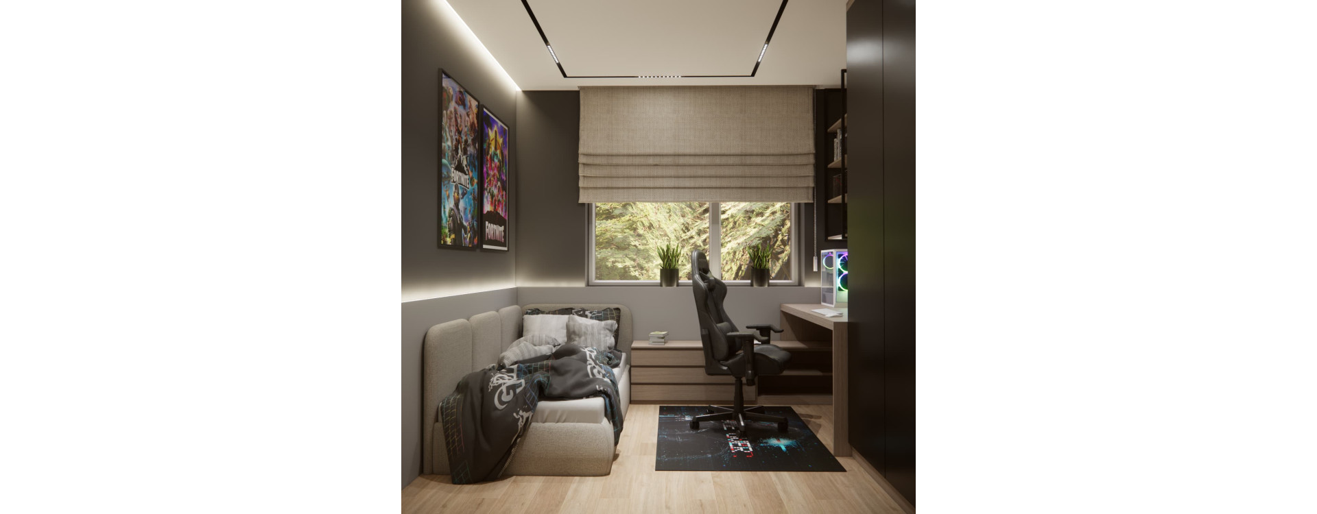 Pokój Pawła z Kołobrzegu – 10 m² z gamingiem, czernią i drewnem