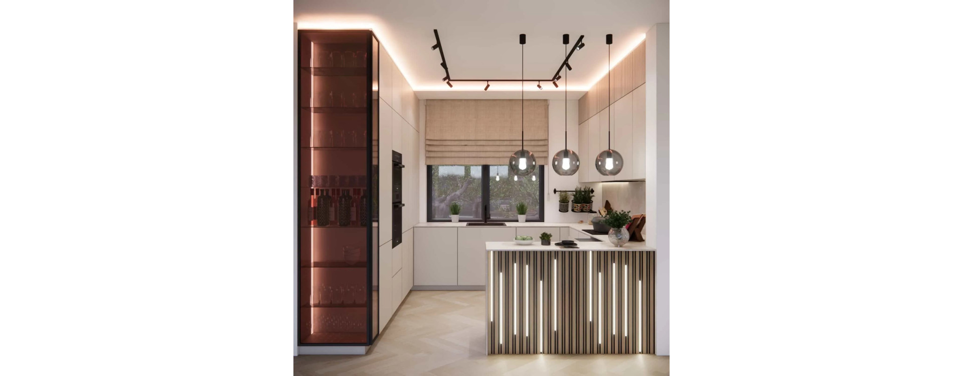 Kitchen design 9m2 in a cashmere color – modern layout with a peninsula | Inspiration