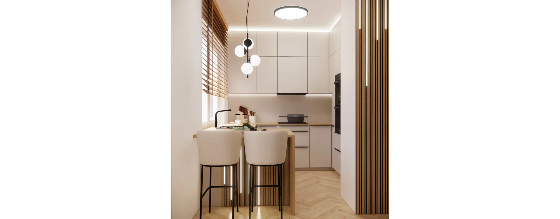 Small Kitchen Design 5.4m2 – Maximum Functionality in an Elegant, Modern Form