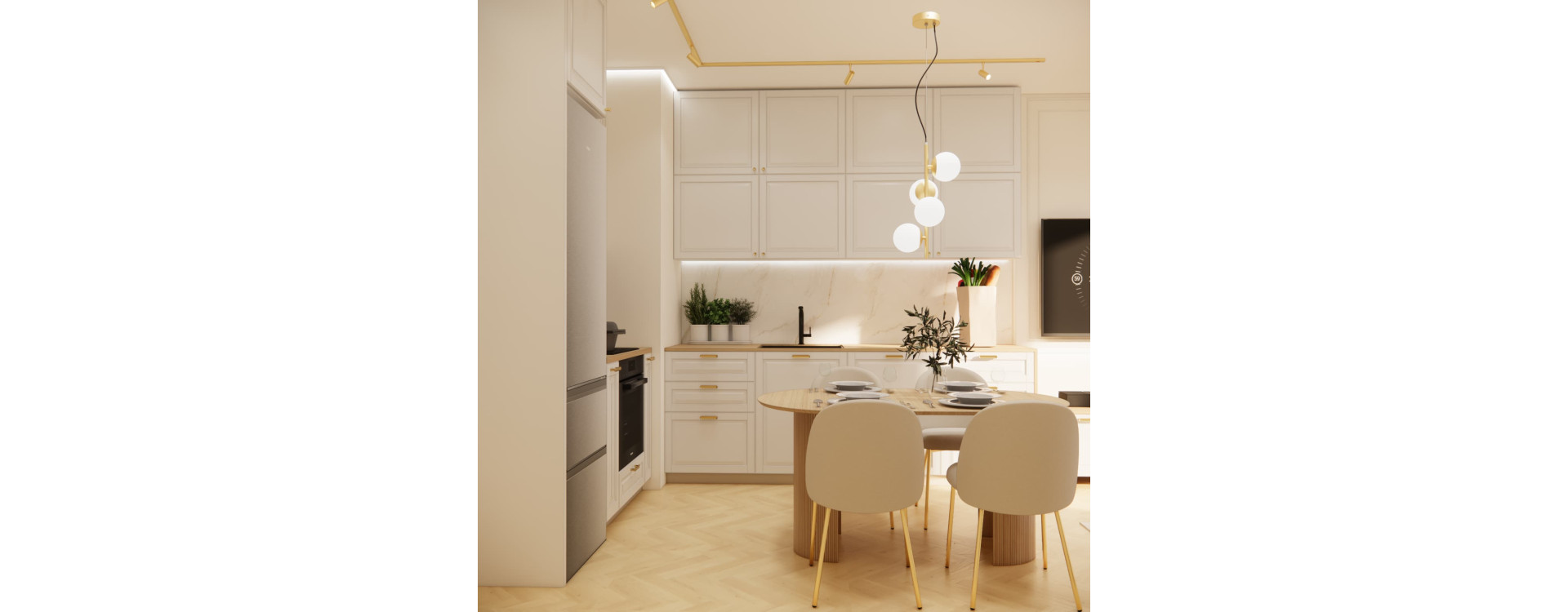 Projekt salonu z aneksem 22 m² w Warszawie – elegancka i funkcjonalna strefa dzienna