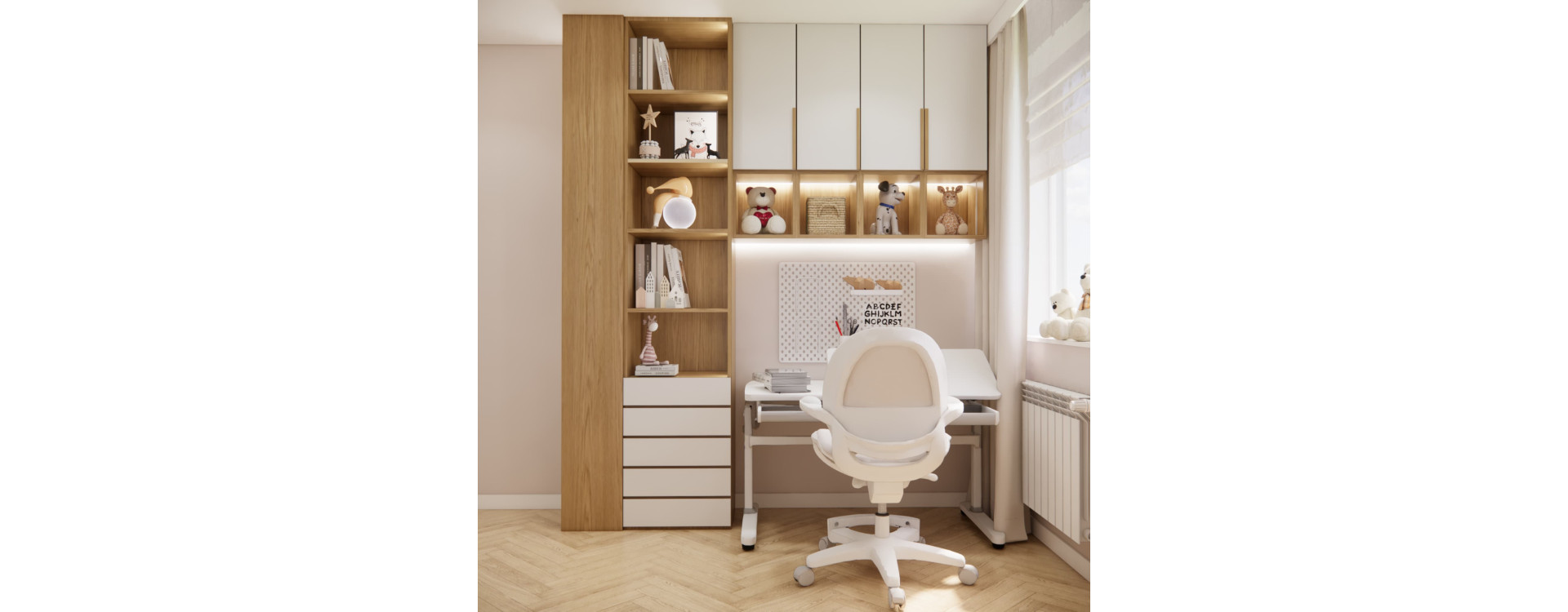 Calm elegance in a children’s edition – a room for an 8-year-old girl (10m2)
