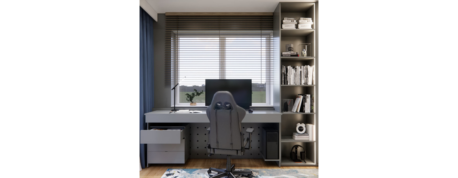 Teen Bedroom with Large Built-In Storage – Interior Design