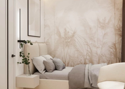 Small 6m2 Bedroom in an Apartment – A Functional Design with a Vanity Table, Wallpaper and Bed