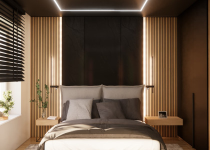 Small 10 sqm bedroom with a wow effect – modern interior design with a backlit feature wall and a premium feel