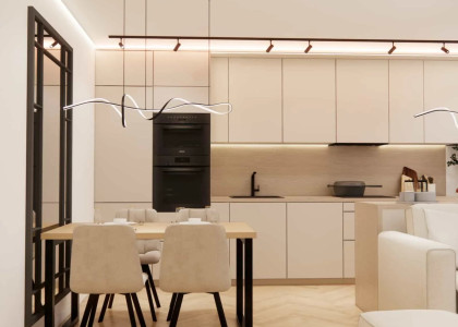 48m2 Apartment in a Block for a Single Woman – an Interior Design with a Living Room and Kitchen Nook, Bedroom, and Bathroom