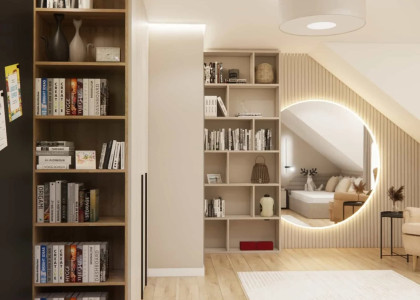 Modern bedroom for a 14-year-old girl – 22m2 attic room designed for years to come