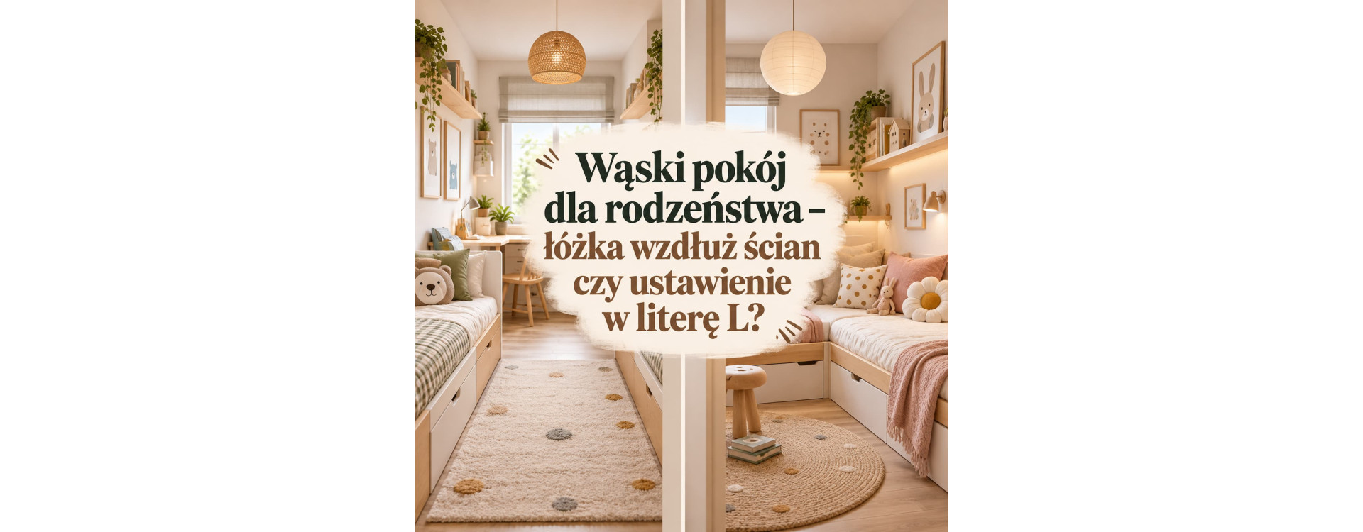 Wąski pokój dla rodzeństwa – łóżka wzdłuż ścian czy ustawienie w literę L?