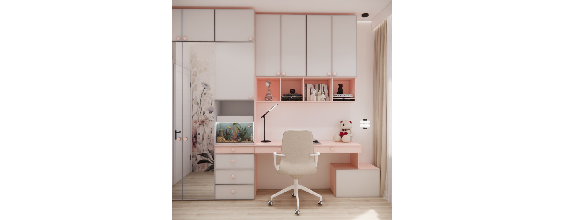Zofia’s Room in Koszalin – 7 m² with Floral Wallpaper and a Built-In Desk
